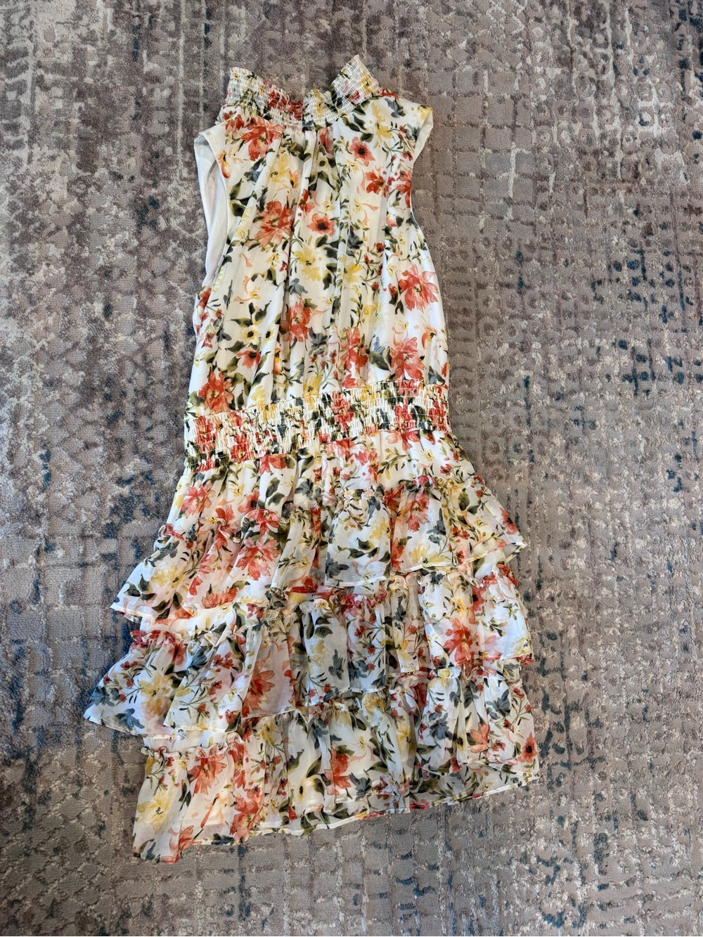 1. State White Dress with Coral & Yellow Floral Accents